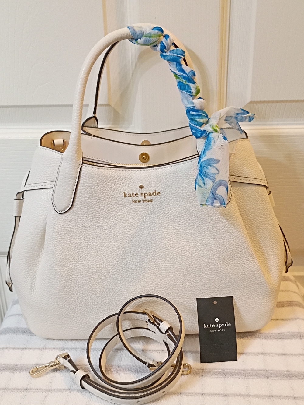 Kate Spade Large Dumpling Leather Satchel with Scarf-Wrapped Handle